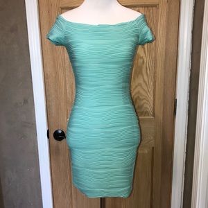 Teal, Short, Off-the-shoulders Dress